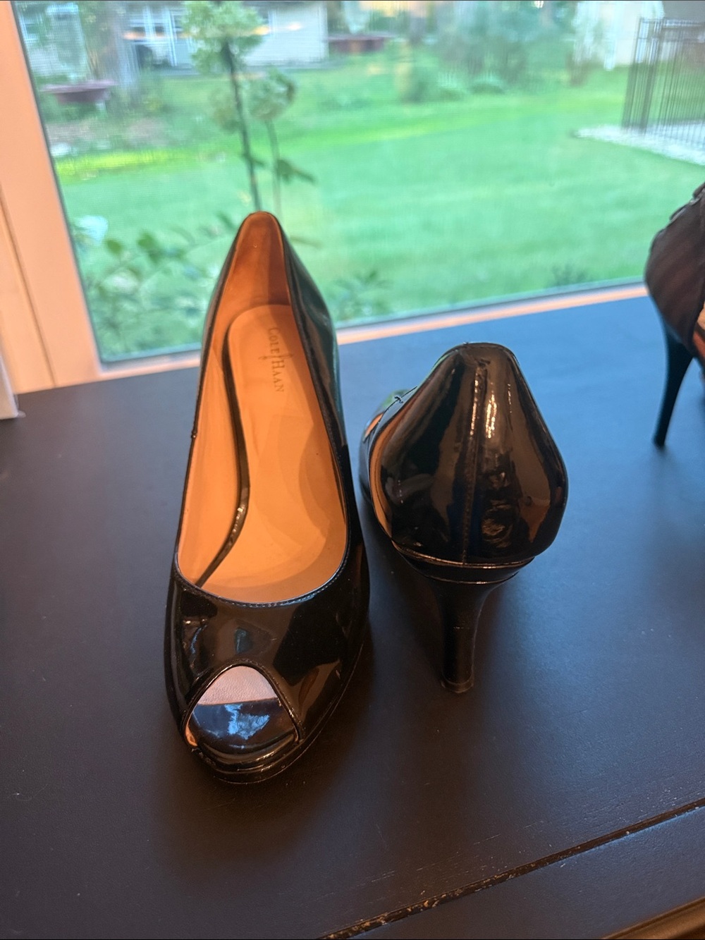 Cole Haan Black Patent Peep-Toe Heels